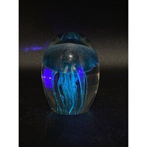 Dynasty Gallery 4” Paperweight Glass Blue Green Jellyfish Glow in the Dark
